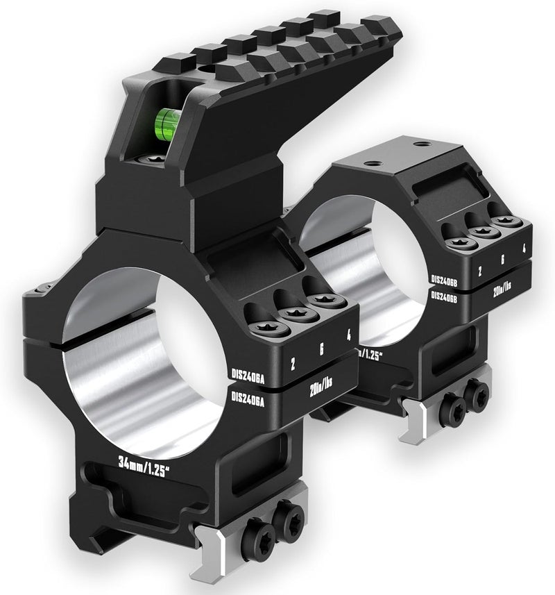 DISCOVERYOPT Store Heavy Duty Scope Rings-7075 Aluminum Precision Lapped Picatinny Mount with Bubble Level, Picatinny Rail, for Rifle Scope Mounting - Image 1